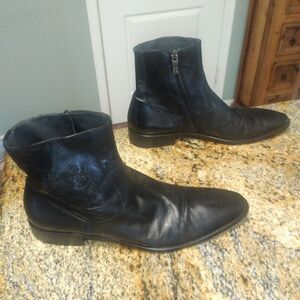 Giovanni Conti Mens black leather ankle boots decorative stitching US 10 EU 43